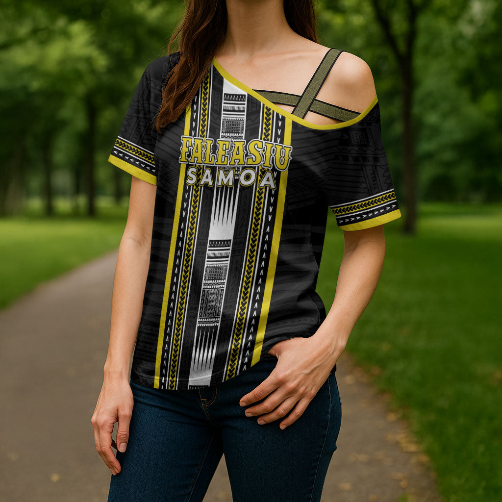 Personalised Faleasiu Samoa Cross Shoulder Shirt Samoan Tribal Pattern LT05 - Polynesian Pride