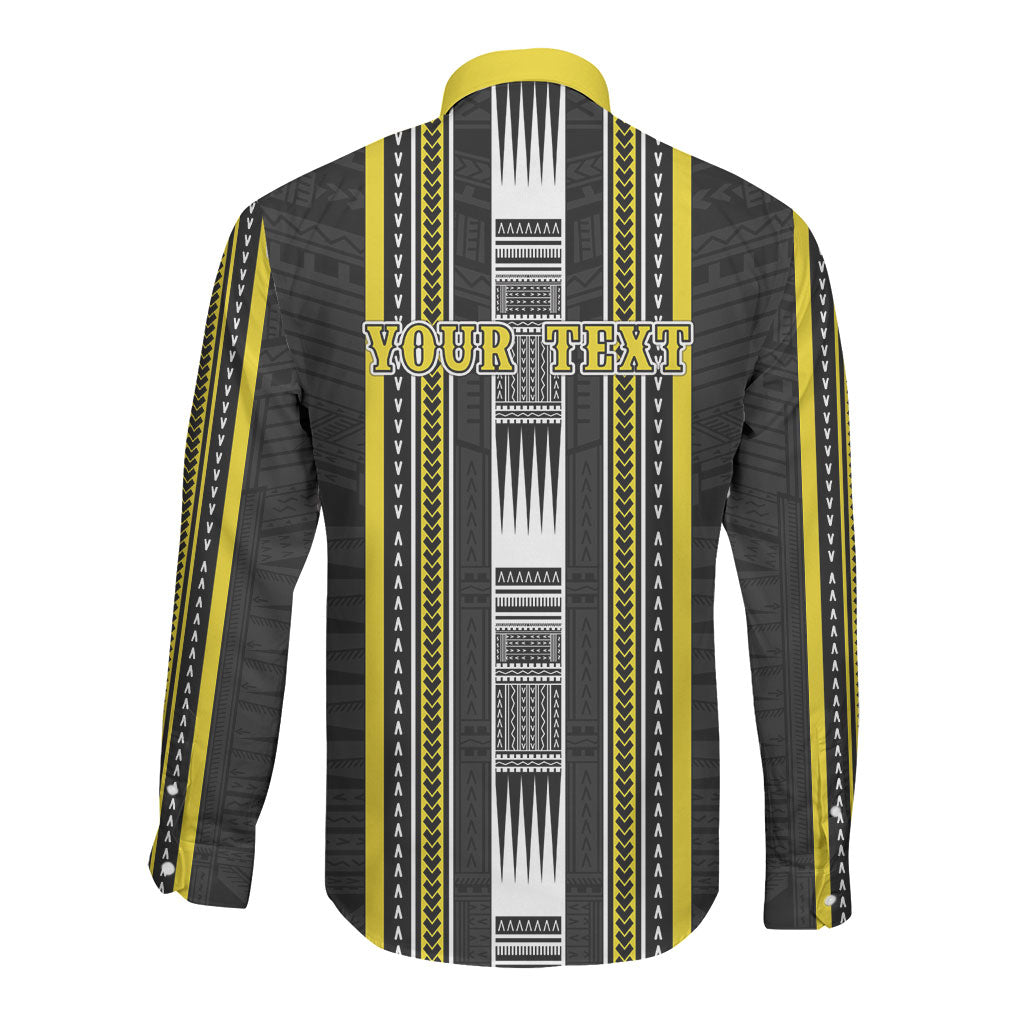 Personalised Faleasiu Samoa Long Sleeve Button Shirt Samoan Tribal Pattern LT05 - Polynesian Pride