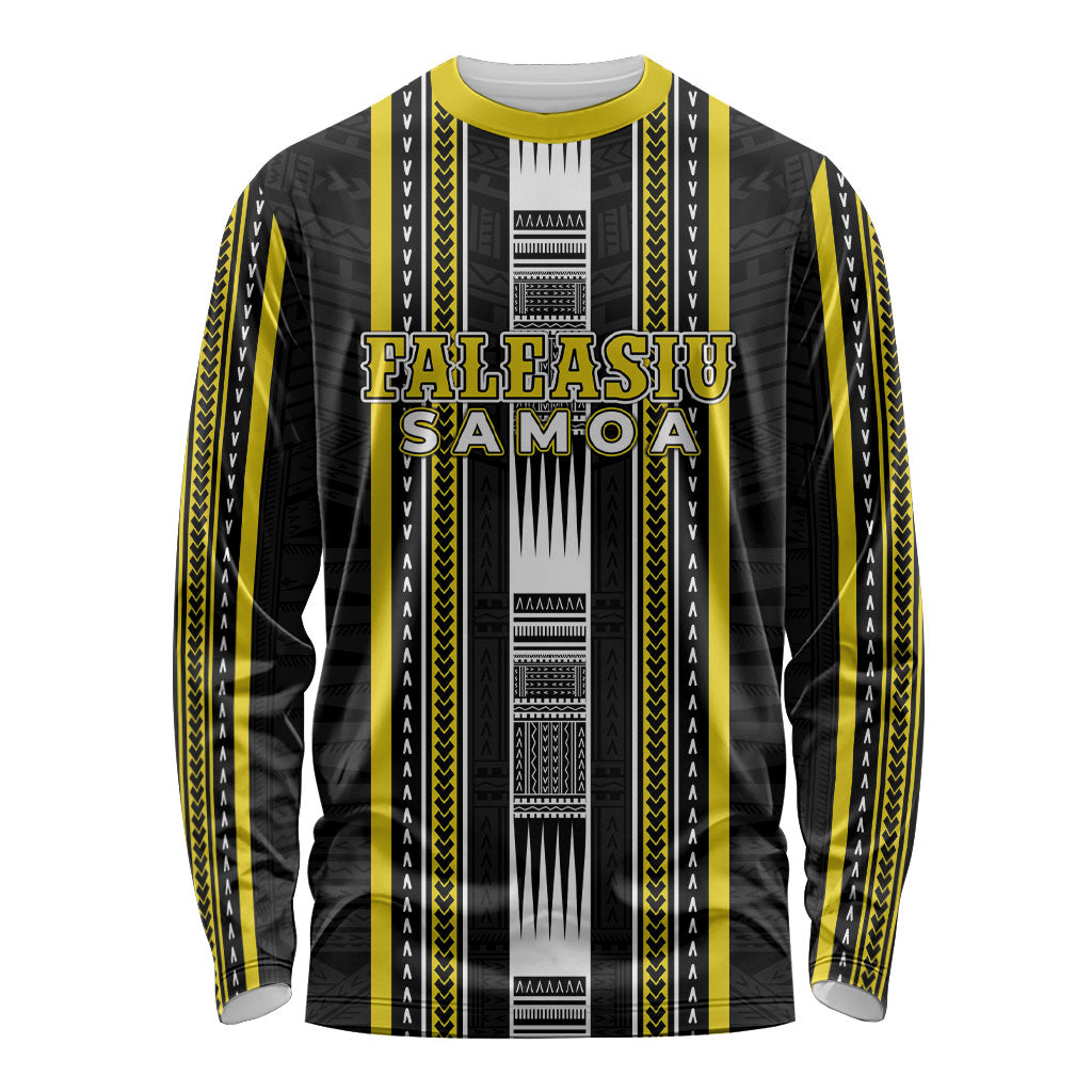 Personalised Faleasiu Samoa Long Sleeve Shirt Samoan Tribal Pattern LT05 Unisex Yellow - Polynesian Pride