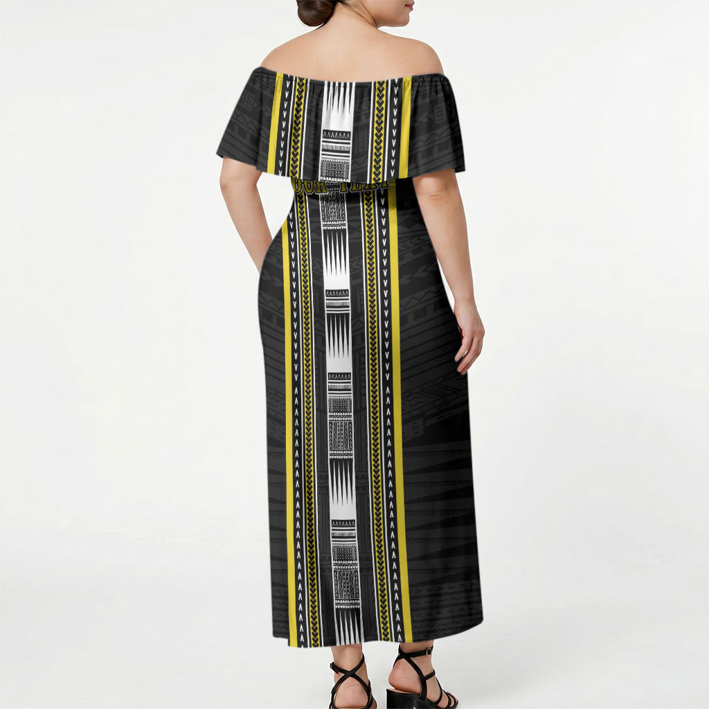 Personalised Faleasiu Samoa Off Shoulder Maxi Dress Samoan Tribal Pattern LT05 - Polynesian Pride