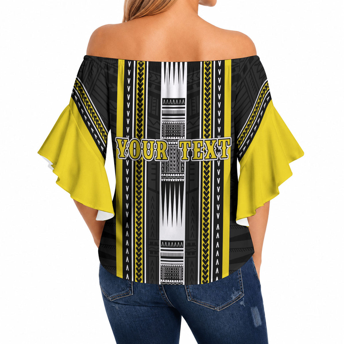 Personalised Faleasiu Samoa Off Shoulder Wrap Waist Top Samoan Tribal Pattern