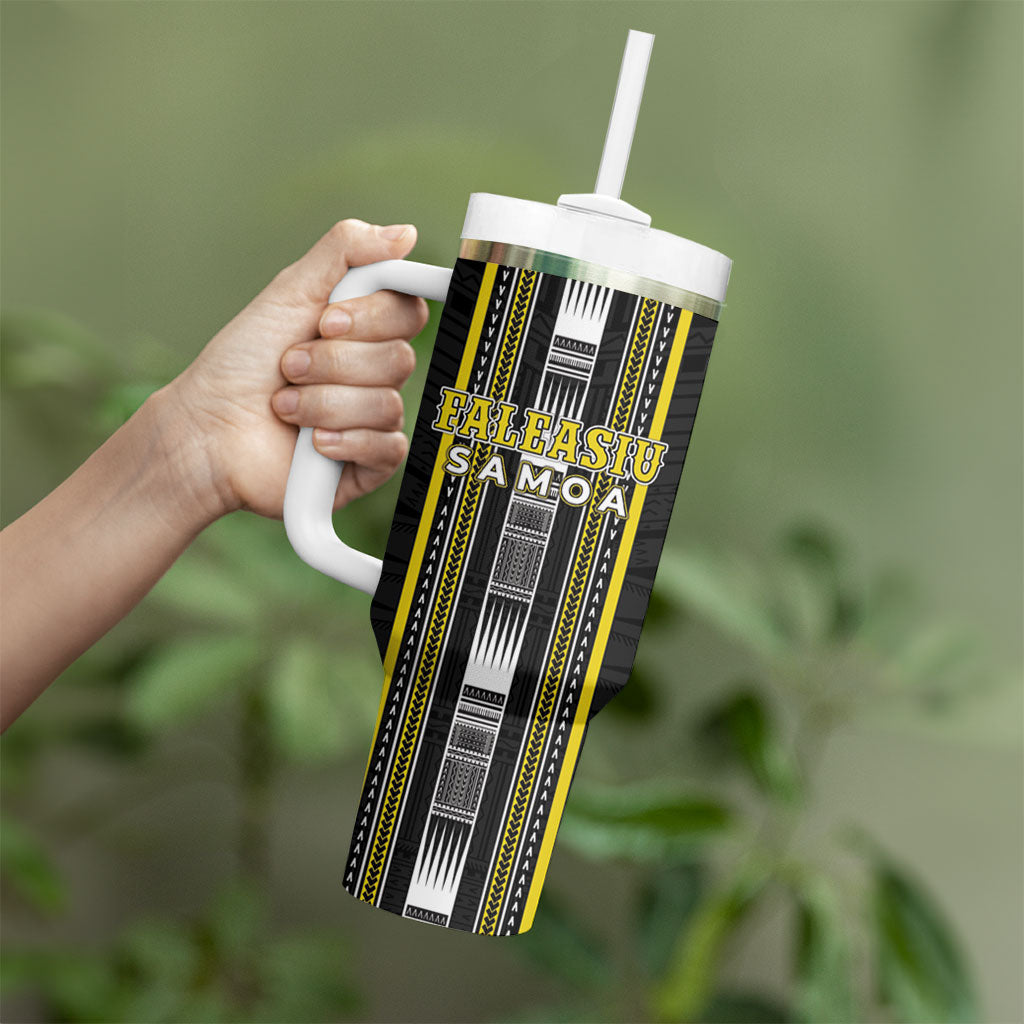 Personalised Faleasiu Samoa Tumbler With Handle Samoan Tribal Pattern