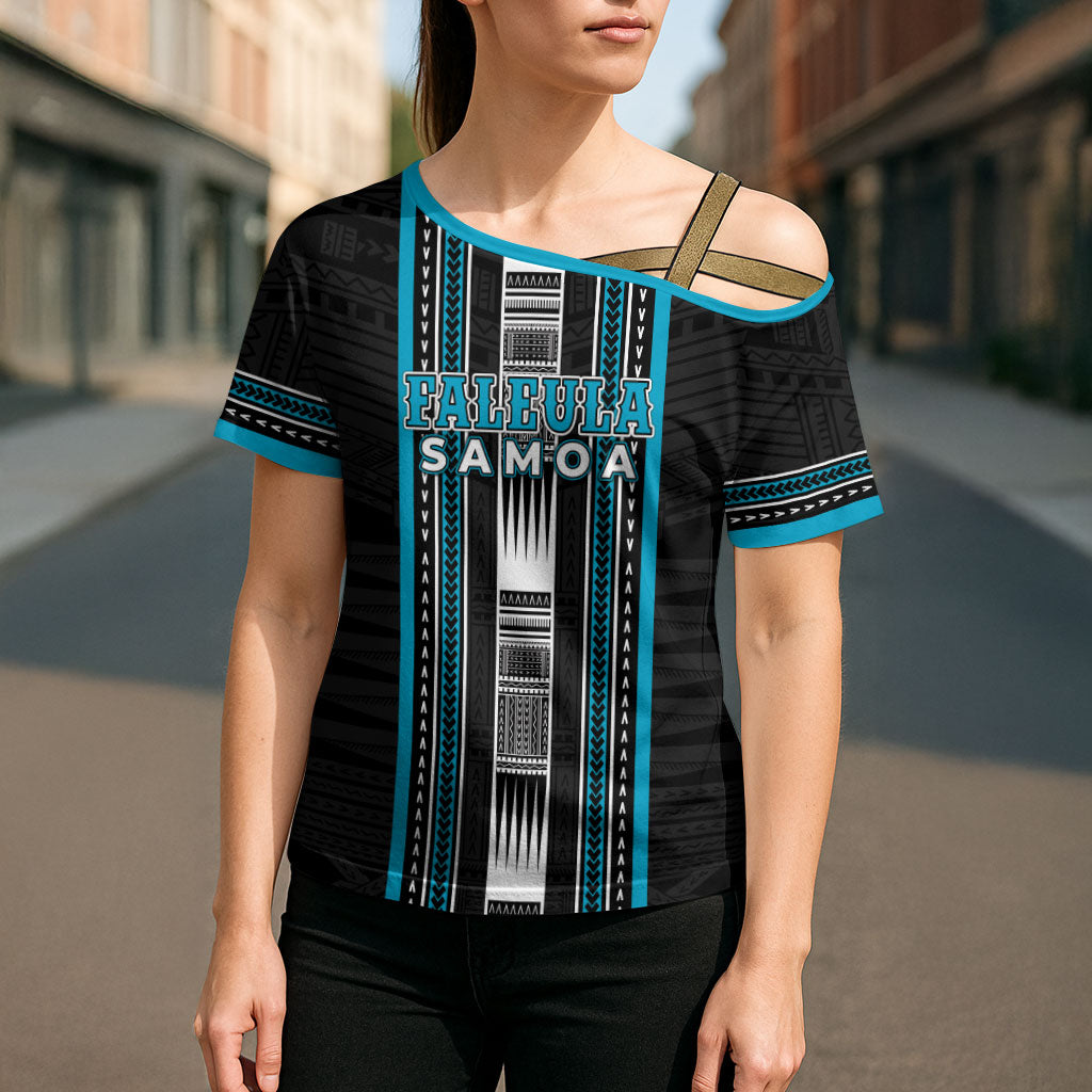 Personalised Faleula Samoa Cross Shoulder Shirt Samoan Tribal Pattern LT05 - Polynesian Pride