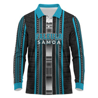 Personalised Faleula Samoa Long Sleeve Polo Shirt Samoan Tribal Pattern LT05 Blue - Polynesian Pride