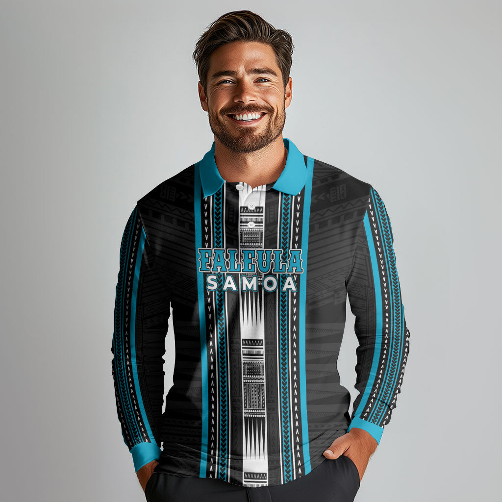 Personalised Faleula Samoa Long Sleeve Polo Shirt Samoan Tribal Pattern LT05 - Polynesian Pride