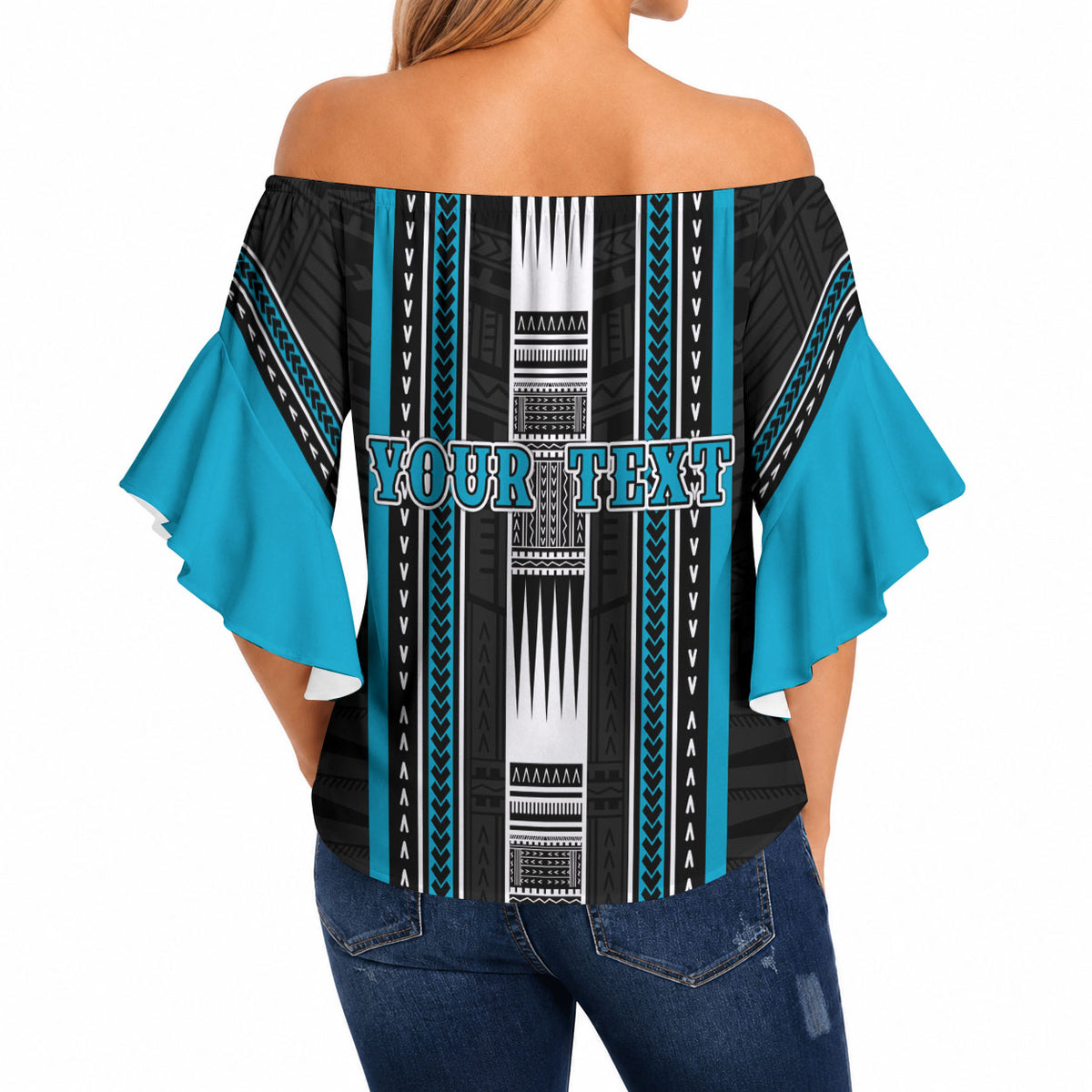 Personalised Faleula Samoa Off Shoulder Wrap Waist Top Samoan Tribal Pattern