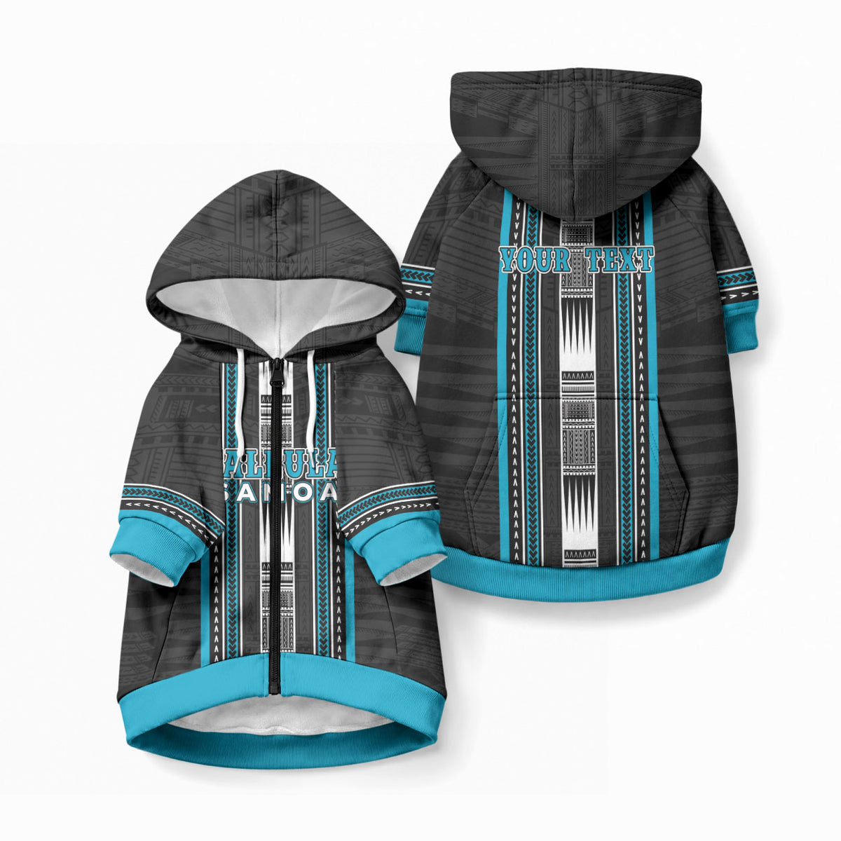 Personalised Faleula Samoa Pet Hoodie Samoan Tribal Pattern LT05 Zip-up Blue - Polynesian Pride