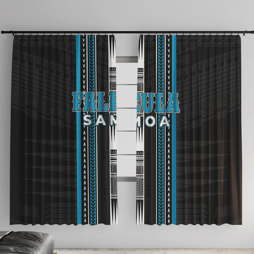 Faleula Samoa Window Curtain Samoan Tribal Pattern LT05 With Hooks Blue - Polynesian Pride
