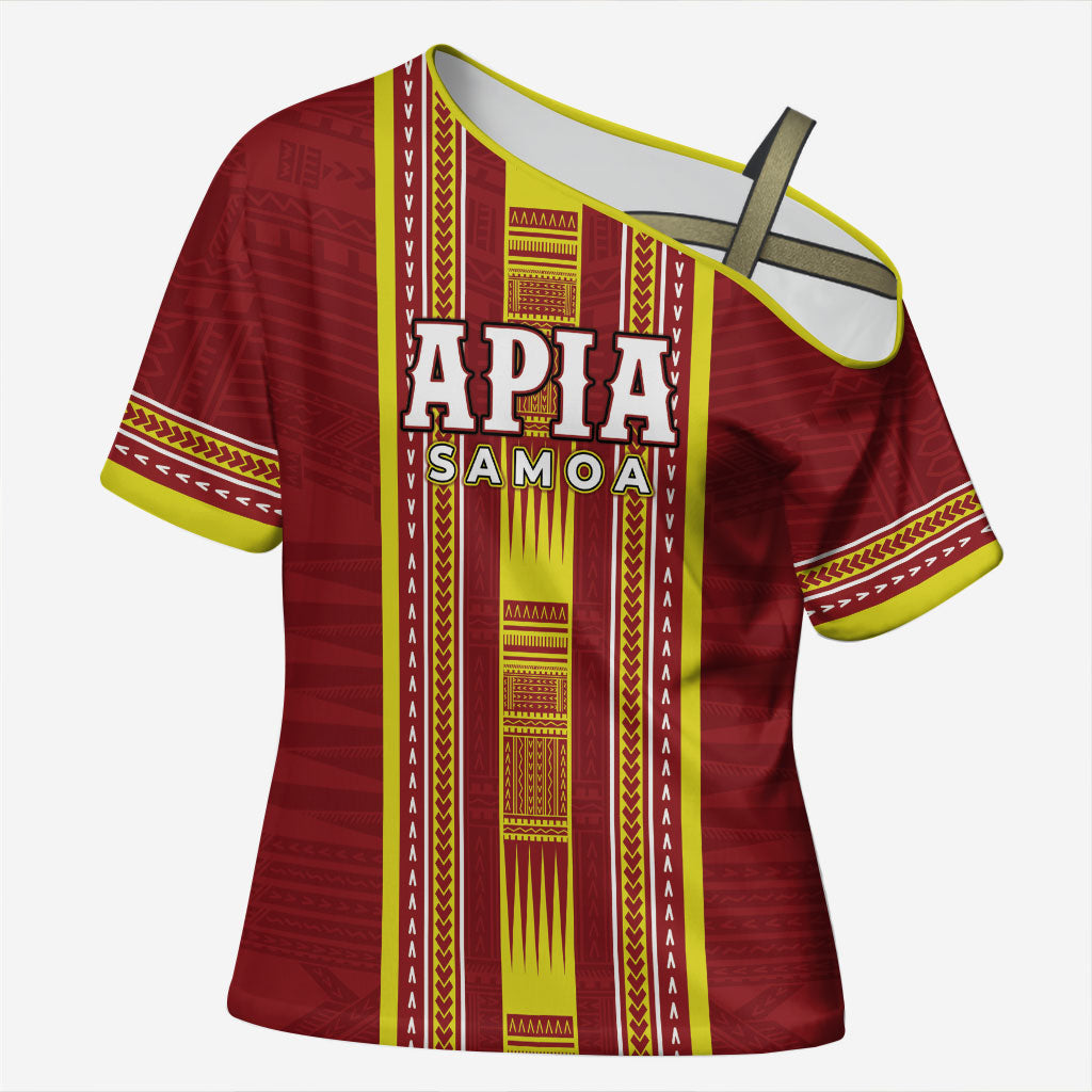 Personalised Apia Samoa Cross Shoulder Shirt Samoan Tribal Pattern LT05 Female Red - Polynesian Pride