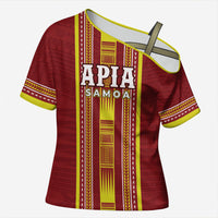 Personalised Apia Samoa Cross Shoulder Shirt Samoan Tribal Pattern LT05 Female Red - Polynesian Pride