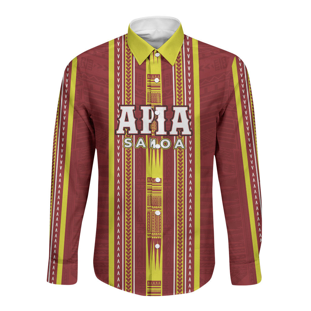Personalised Apia Samoa Long Sleeve Button Shirt Samoan Tribal Pattern