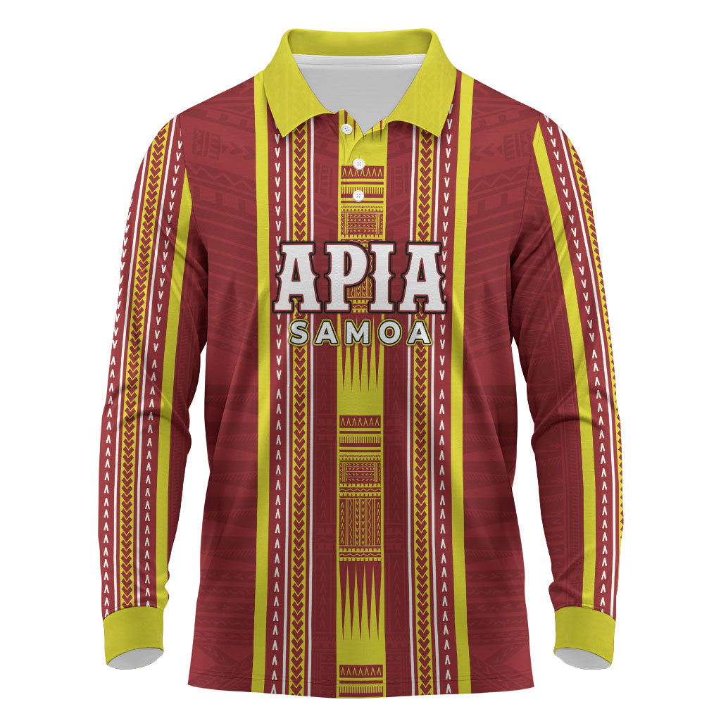 Personalised Apia Samoa Long Sleeve Polo Shirt Samoan Tribal Pattern