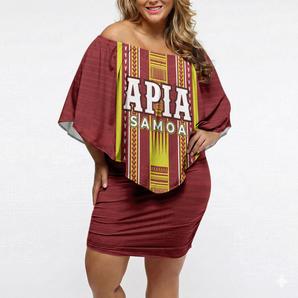 Personalised Apia Samoa Off Shoulder Short Dress Samoan Tribal Pattern LT05 Women Red - Polynesian Pride