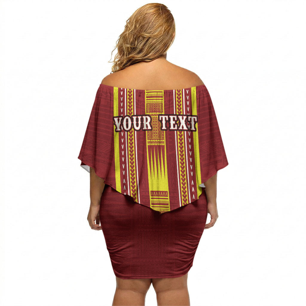 Personalised Apia Samoa Off Shoulder Short Dress Samoan Tribal Pattern LT05 - Polynesian Pride