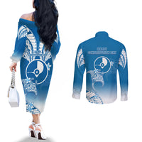 FSM Yap Constitution Day Couples Matching Off The Shoulder Long Sleeve Dress and Long Sleeve Button Shirt Polynesian Batoids LT05 - Polynesian Pride