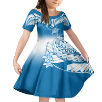 FSM Yap Constitution Day Family Matching Off Shoulder Maxi Dress and Hawaiian Shirt Polynesian Batoids LT05 Daughter's Dress Blue - Polynesian Pride