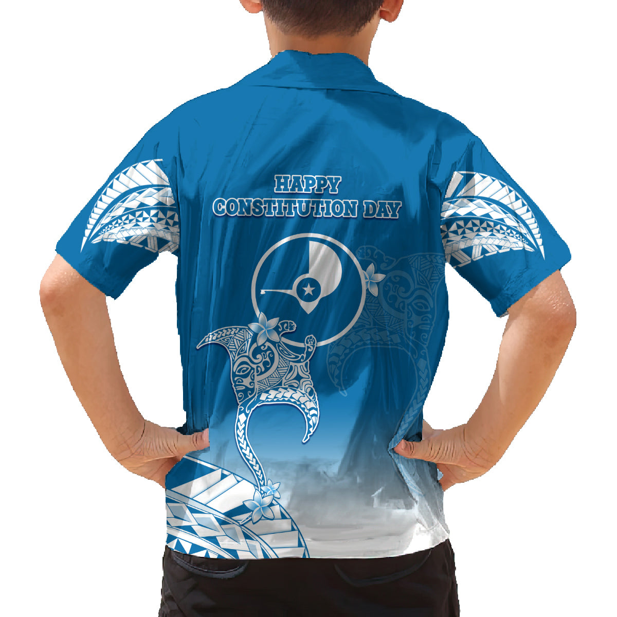 FSM Yap Constitution Day Family Matching Off Shoulder Short Dress and Hawaiian Shirt Polynesian Batoids LT05 - Polynesian Pride