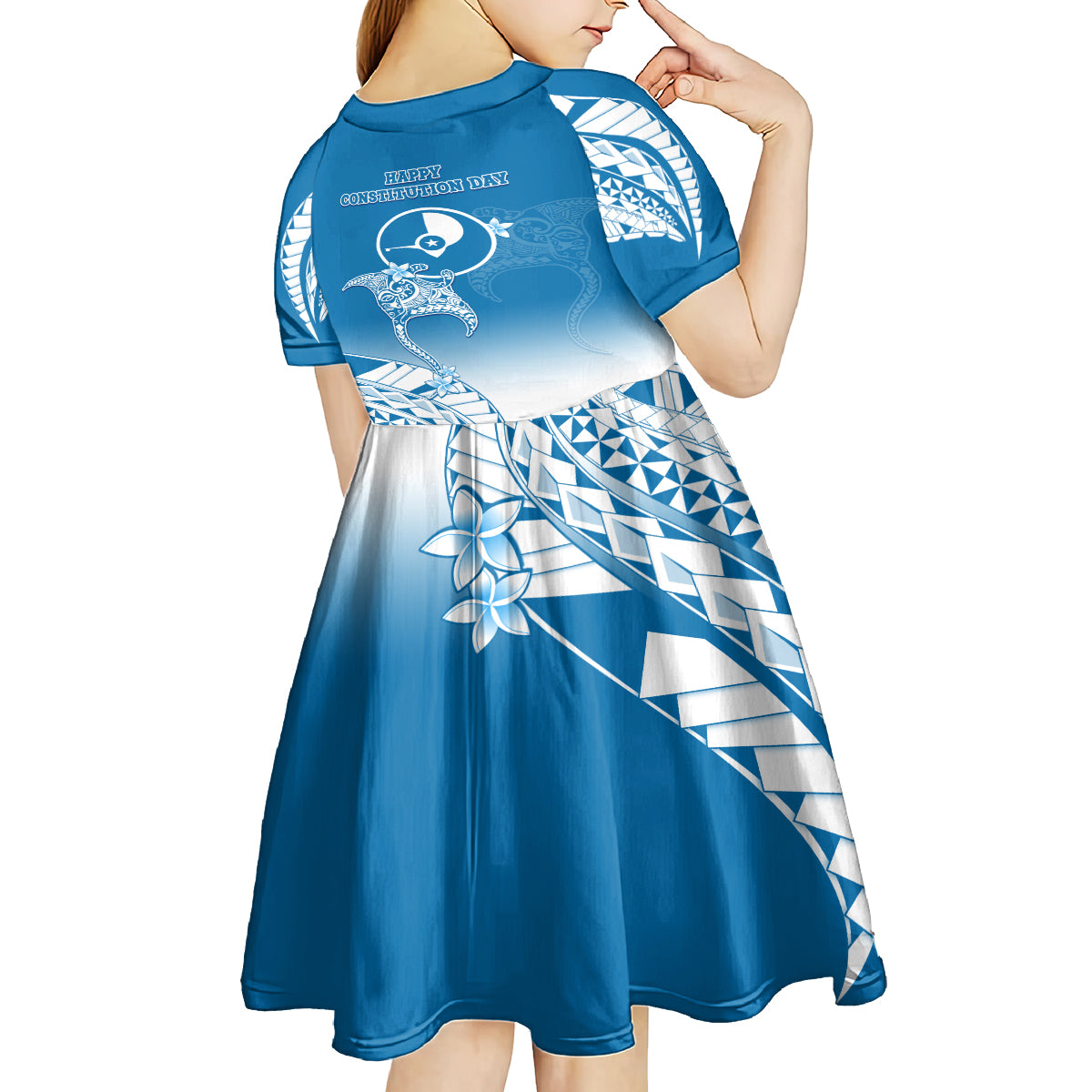 FSM Yap Constitution Day Kid Short Sleeve Dress Polynesian Batoids LT05 - Polynesian Pride