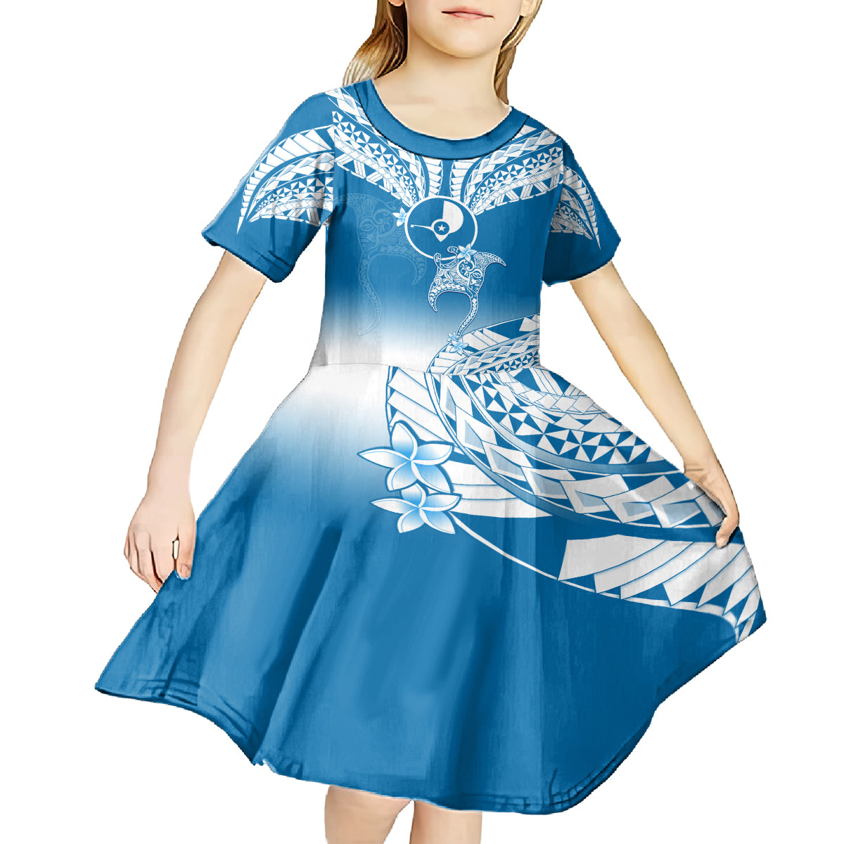 FSM Yap Constitution Day Kid Short Sleeve Dress Polynesian Batoids LT05 - Polynesian Pride