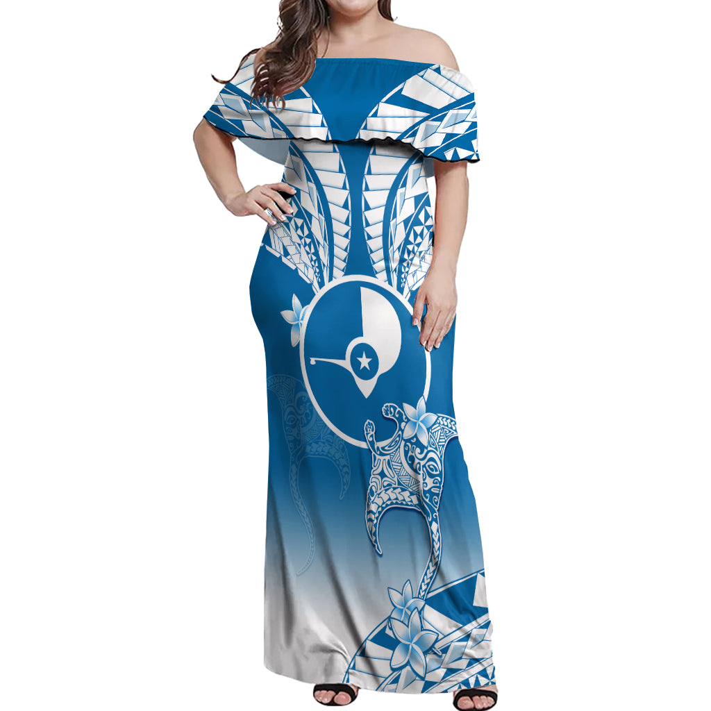 FSM Yap Constitution Day Off Shoulder Maxi Dress Polynesian Batoids LT05 Women Blue - Polynesian Pride