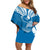 FSM Yap Constitution Day Off Shoulder Short Dress Polynesian Batoids LT05 Women Blue - Polynesian Pride