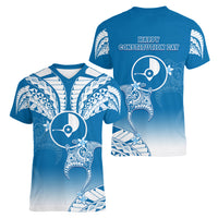 FSM Yap Constitution Day Women V Neck T Shirt Polynesian Batoids LT05 - Polynesian Pride