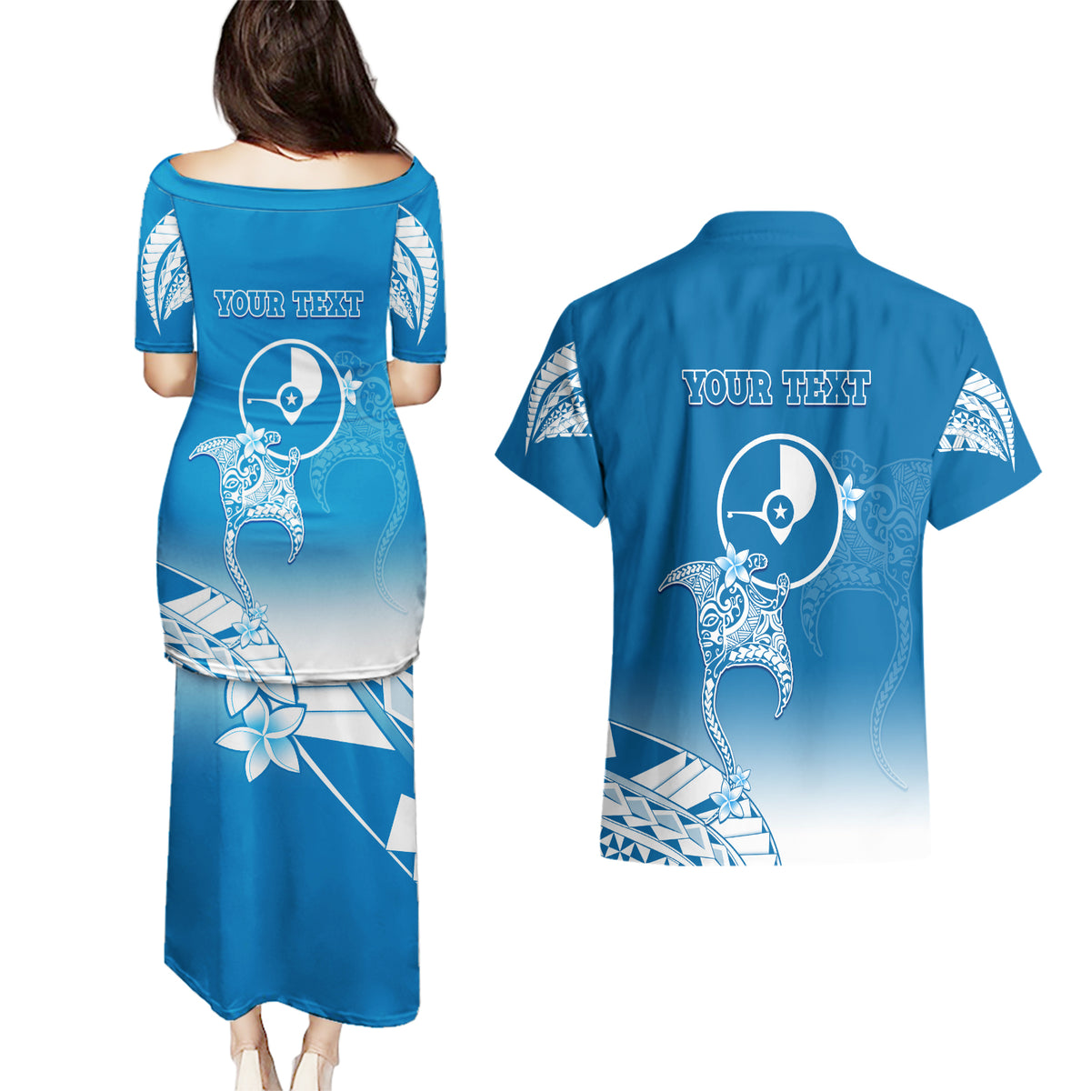Personalised FSM Yap Constitution Day Couples Matching Puletasi Dress and Hawaiian Shirt Polynesian Batoids LT05 - Polynesian Pride