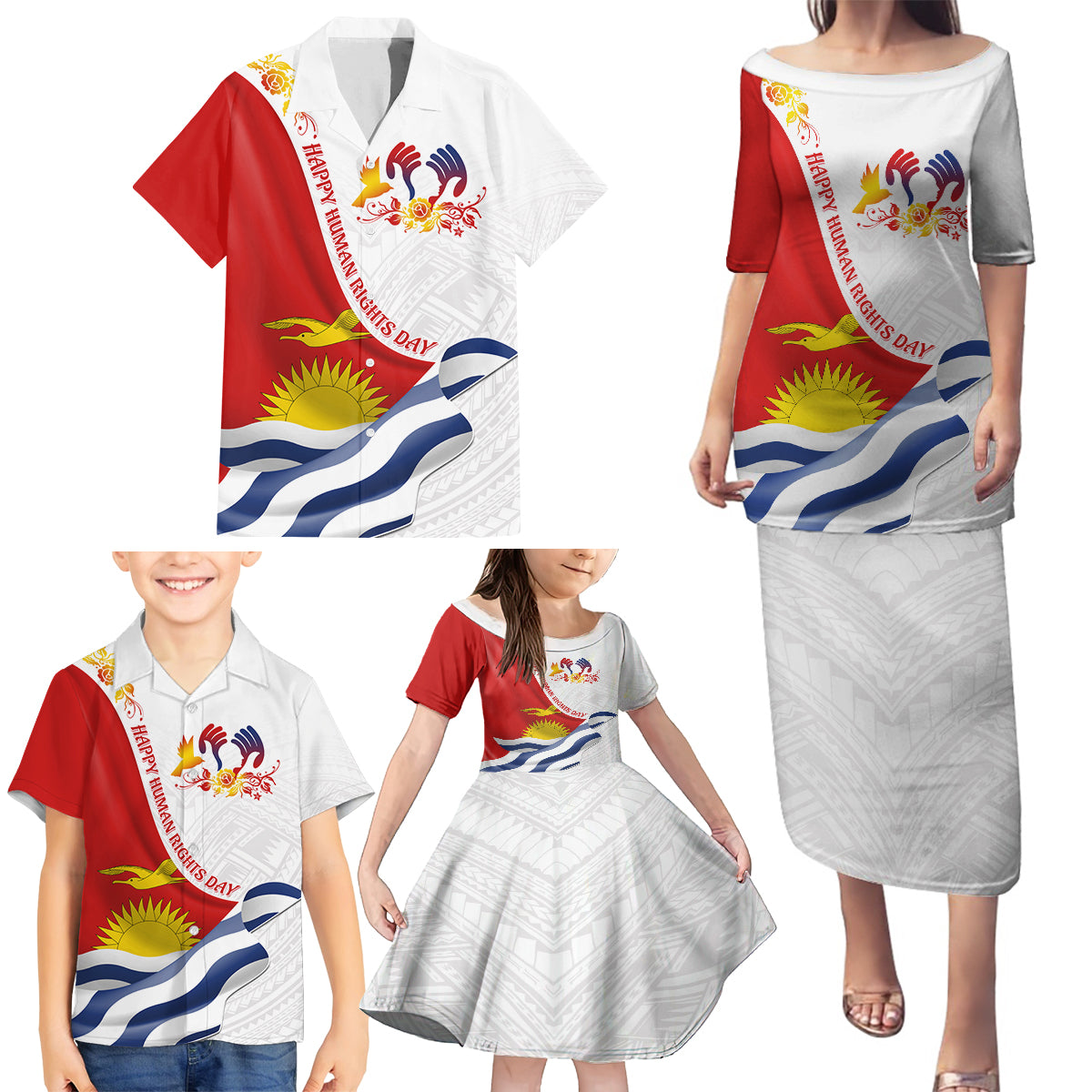 Personalised Kiribati Human Rights Day Family Matching Puletasi Dress and Hawaiian Shirt Polynesian Style LT05 - Polynesian Pride