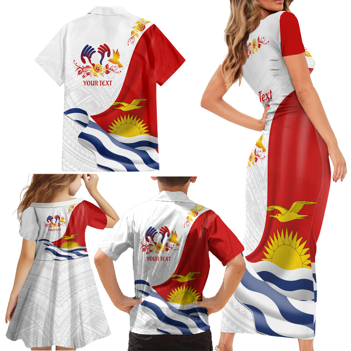 Personalised Kiribati Human Rights Day Family Matching Short Sleeve Bodycon Dress and Hawaiian Shirt Polynesian Style LT05 - Polynesian Pride