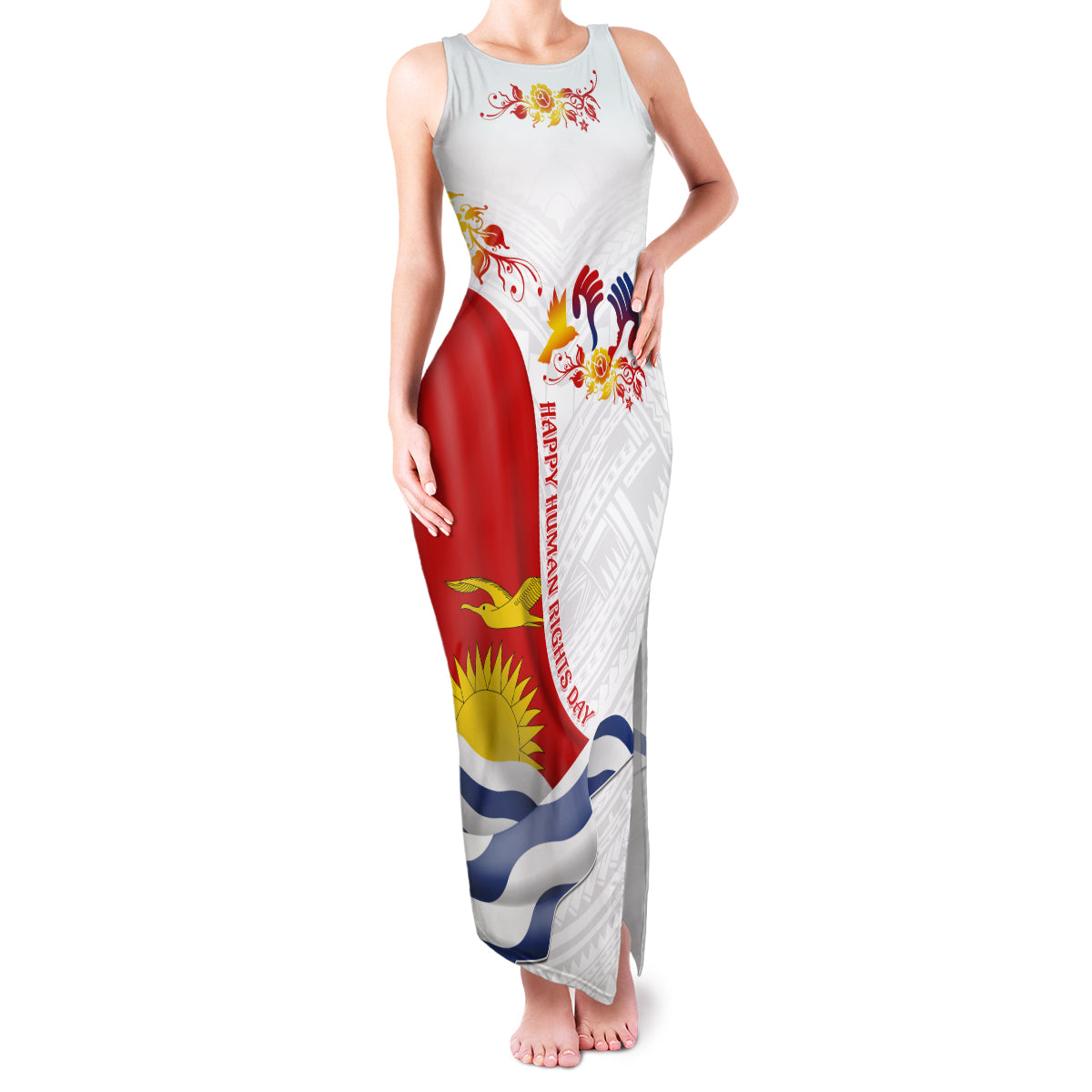 Personalised Kiribati Human Rights Day Family Matching Tank Maxi Dress and Hawaiian Shirt Polynesian Style LT05 Mom's Dress White - Polynesian Pride