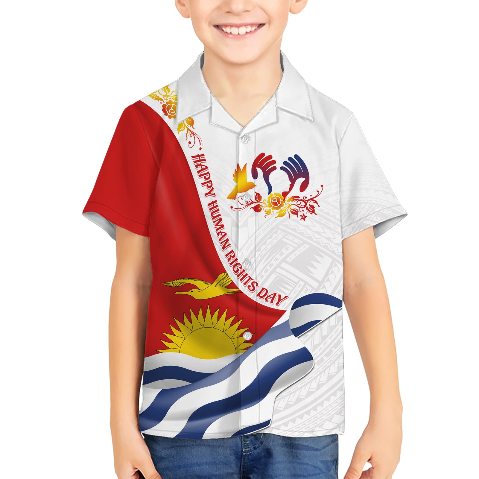 Personalised Kiribati Human Rights Day Kid Hawaiian Shirt Polynesian Style LT05 Kid White - Polynesian Pride