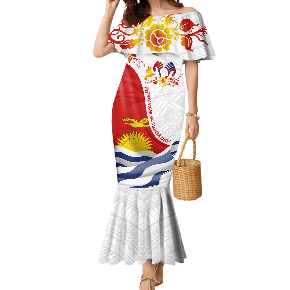 Personalised Kiribati Human Rights Day Mermaid Dress Polynesian Style LT05 Women White - Polynesian Pride