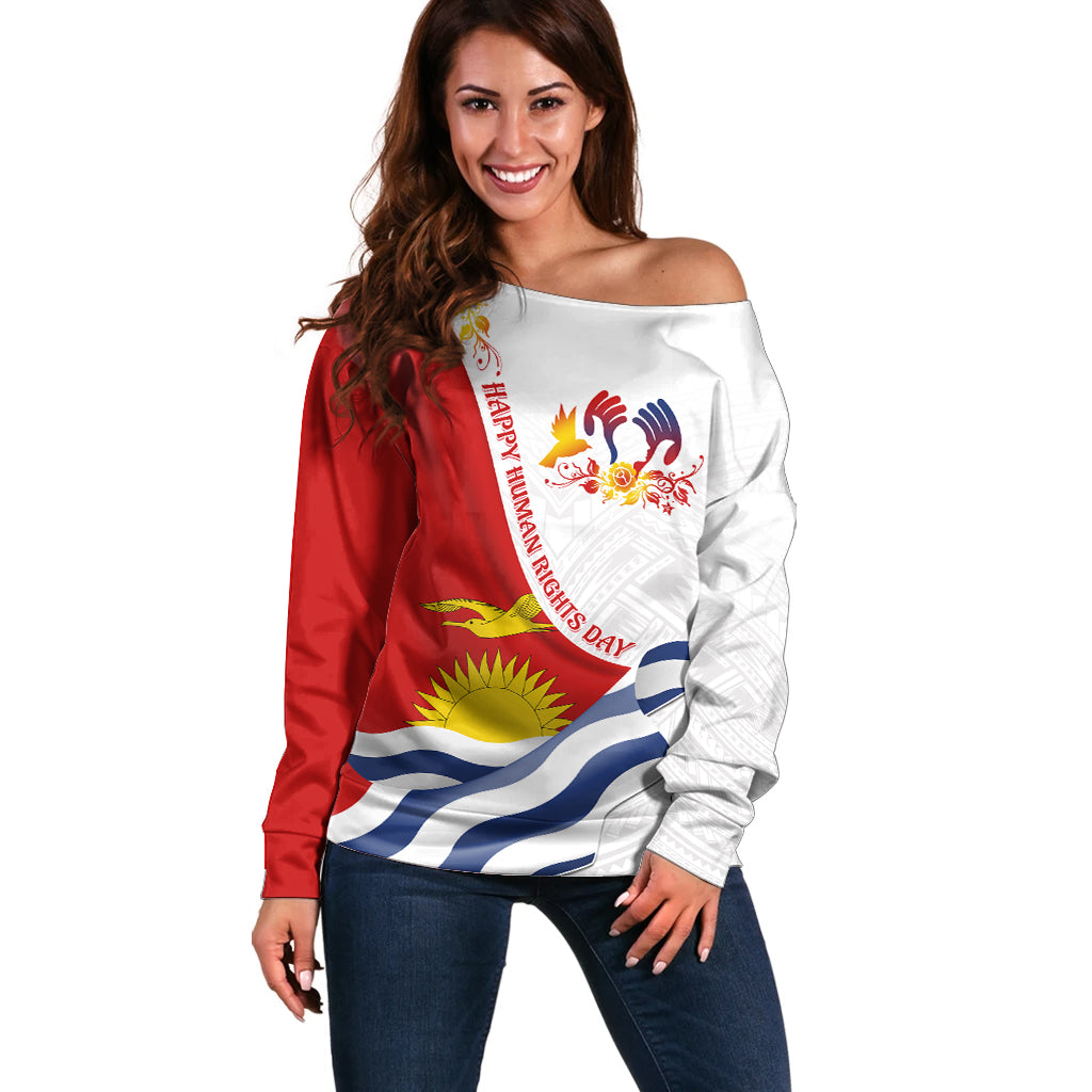 Personalised Kiribati Human Rights Day Off Shoulder Sweater Polynesian Style LT05 Women White - Polynesian Pride