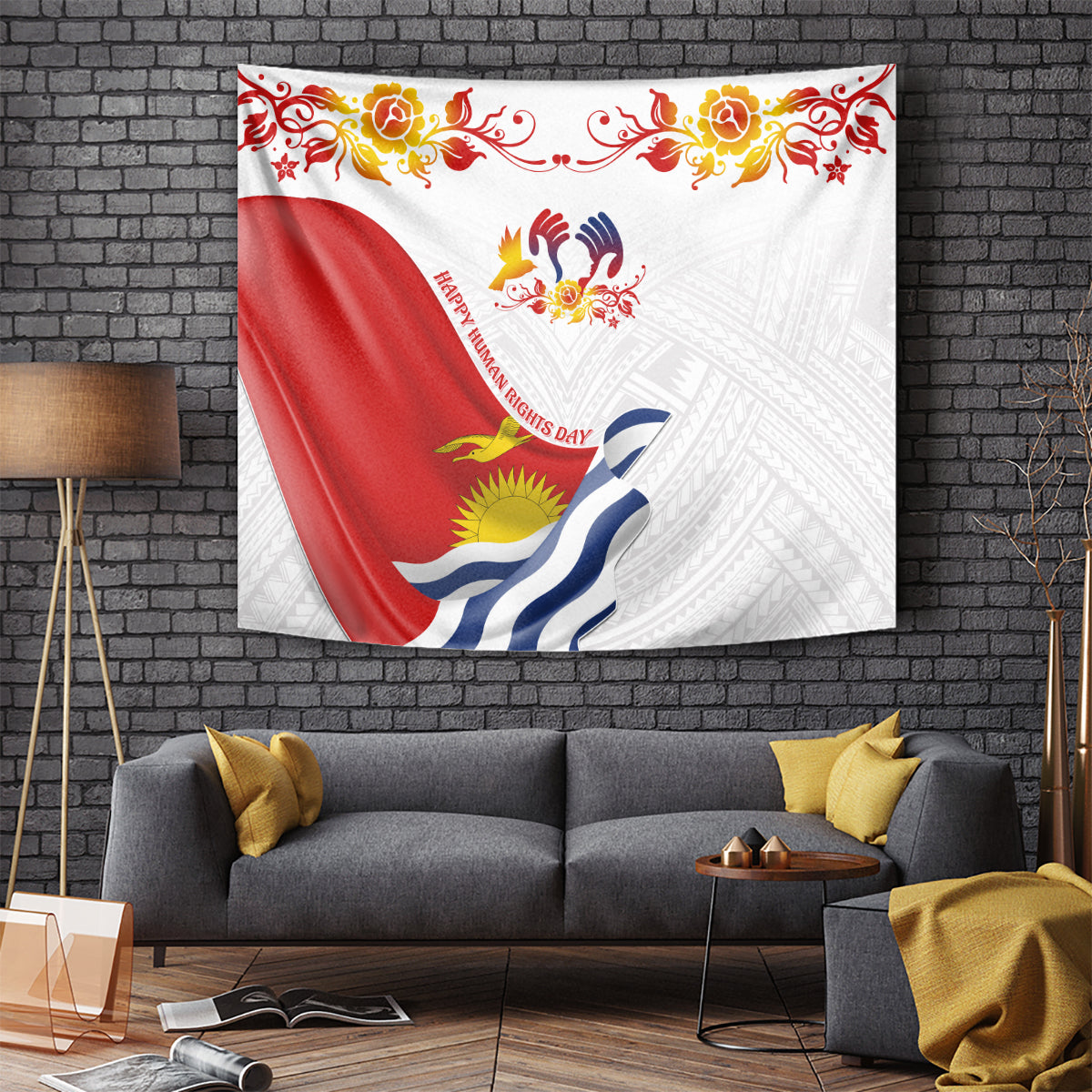 Kiribati Human Rights Day Tapestry Polynesian Style LT05 White - Polynesian Pride