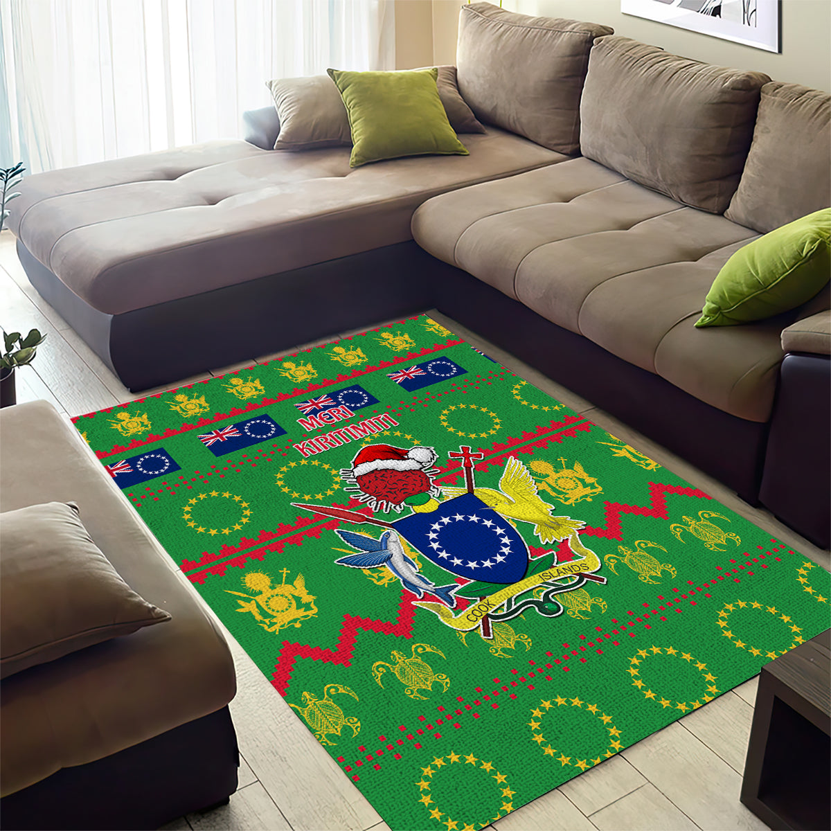 Cook Islands Christmas Area Rug Santa Coat Of Arms Meri Kiritimiti LT05 - Polynesian Pride