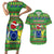 Personalised Cook Islands Christmas Couples Matching Short Sleeve Bodycon Dress and Hawaiian Shirt Santa Coat Of Arms Meri Kiritimiti LT05 Green - Polynesian Pride