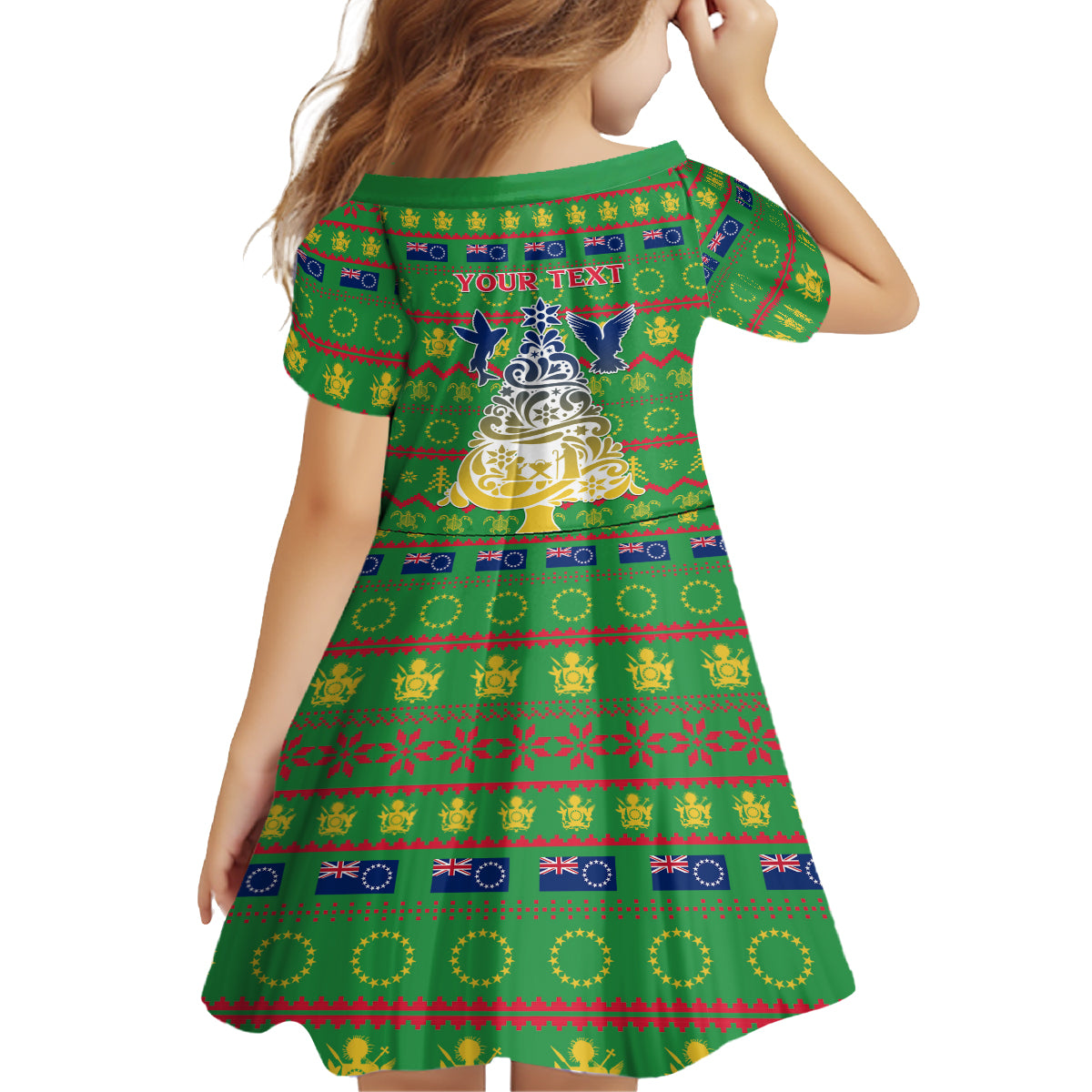 Personalised Cook Islands Christmas Family Matching Long Sleeve Bodycon Dress and Hawaiian Shirt Santa Coat Of Arms Meri Kiritimiti LT05 - Polynesian Pride