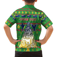 Personalised Cook Islands Christmas Family Matching Off Shoulder Maxi Dress and Hawaiian Shirt Santa Coat Of Arms Meri Kiritimiti LT05 - Polynesian Pride