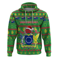 Personalised Cook Islands Christmas Hoodie Santa Coat Of Arms Meri Kiritimiti LT05 Green - Polynesian Pride