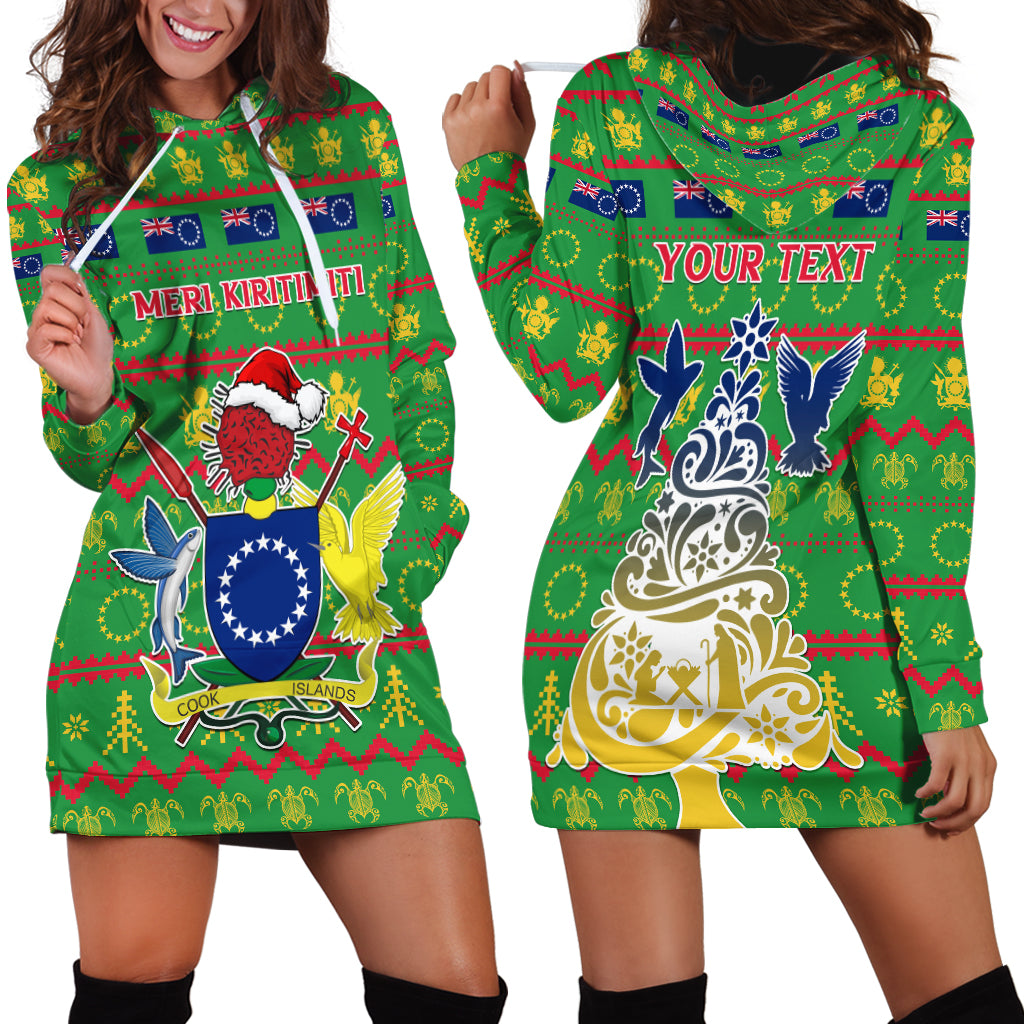 Personalised Cook Islands Christmas Hoodie Dress Santa Coat Of Arms Meri Kiritimiti LT05 - Polynesian Pride