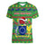 Personalised Cook Islands Christmas Women V Neck T Shirt Santa Coat Of Arms Meri Kiritimiti LT05 Female Green - Polynesian Pride