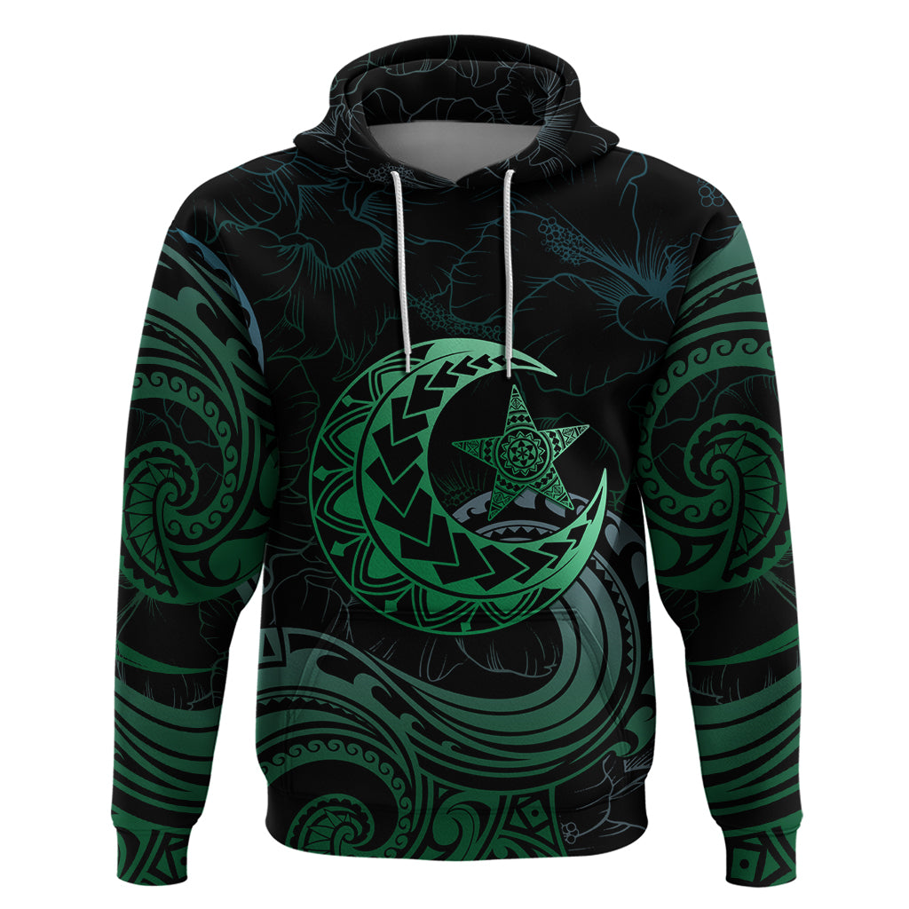 Personalised Polynesia Hoodie With Islam Crescent And Star LT05 Green - Polynesian Pride