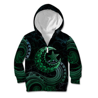 Personalised Polynesia Kid Hoodie With Islam Crescent And Star LT05 Zip Hoodie Green - Polynesian Pride