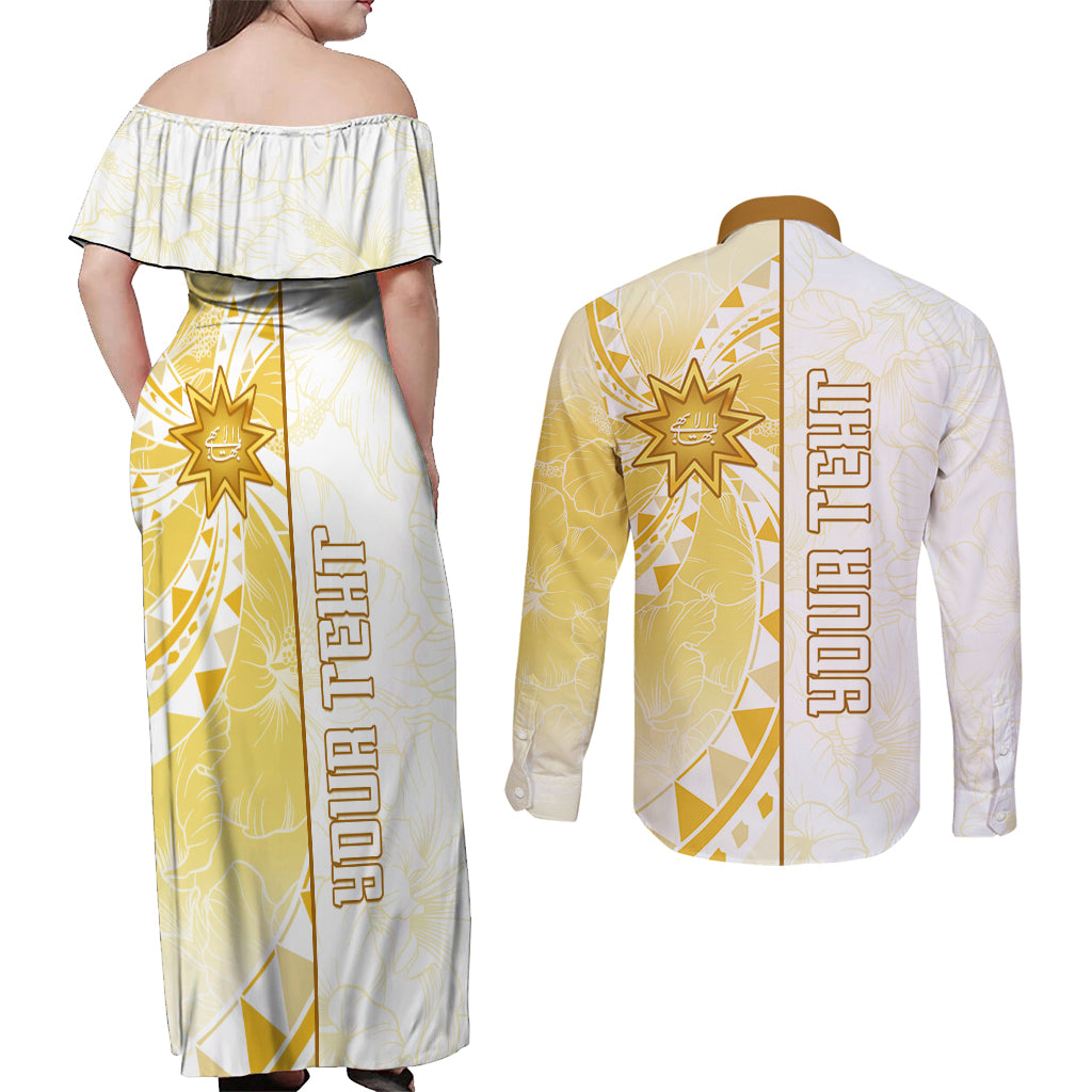 Personalised Polynesia Couples Matching Off Shoulder Maxi Dress and Long Sleeve Button Shirt Bahai Faith Symbol LT05 - Polynesian Pride