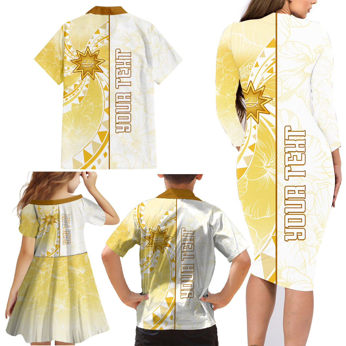 Personalised Polynesia Family Matching Long Sleeve Bodycon Dress and Hawaiian Shirt Bahai Faith Symbol LT05 - Polynesian Pride