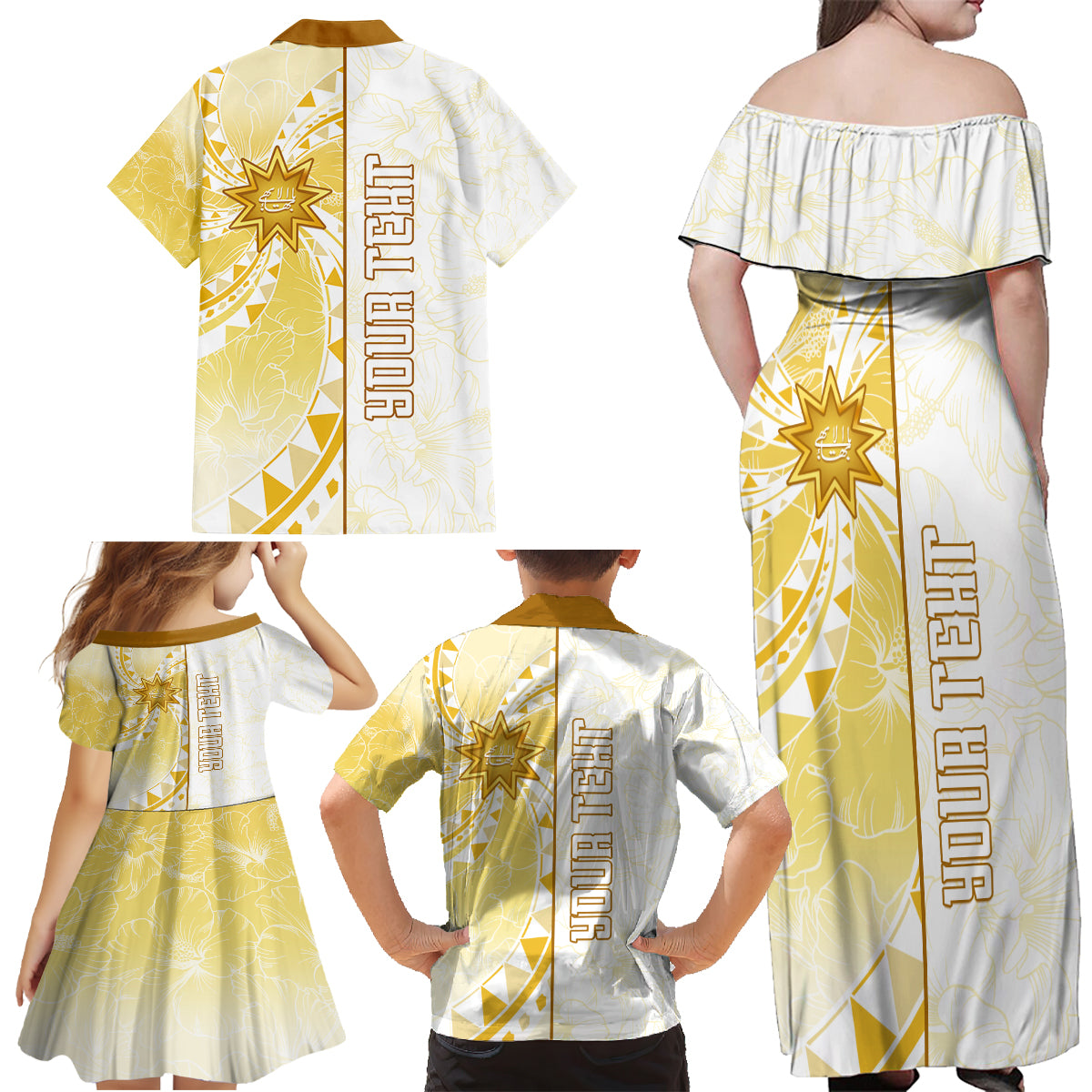 Personalised Polynesia Family Matching Off Shoulder Maxi Dress and Hawaiian Shirt Bahai Faith Symbol LT05 - Polynesian Pride