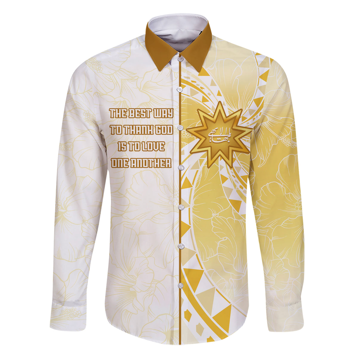 Personalised Polynesia Family Matching Short Sleeve Bodycon Dress and Hawaiian Shirt Bahai Faith Symbol LT05 Dad's Shirt - Long Sleeve Yellow - Polynesian Pride