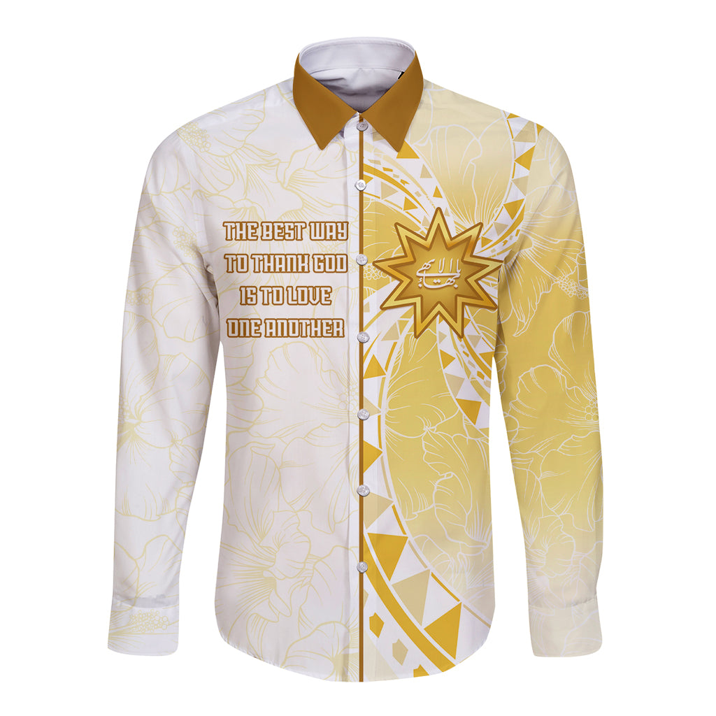 Personalised Polynesia Long Sleeve Button Shirt Bahai Faith Symbol LT05 Unisex Yellow - Polynesian Pride