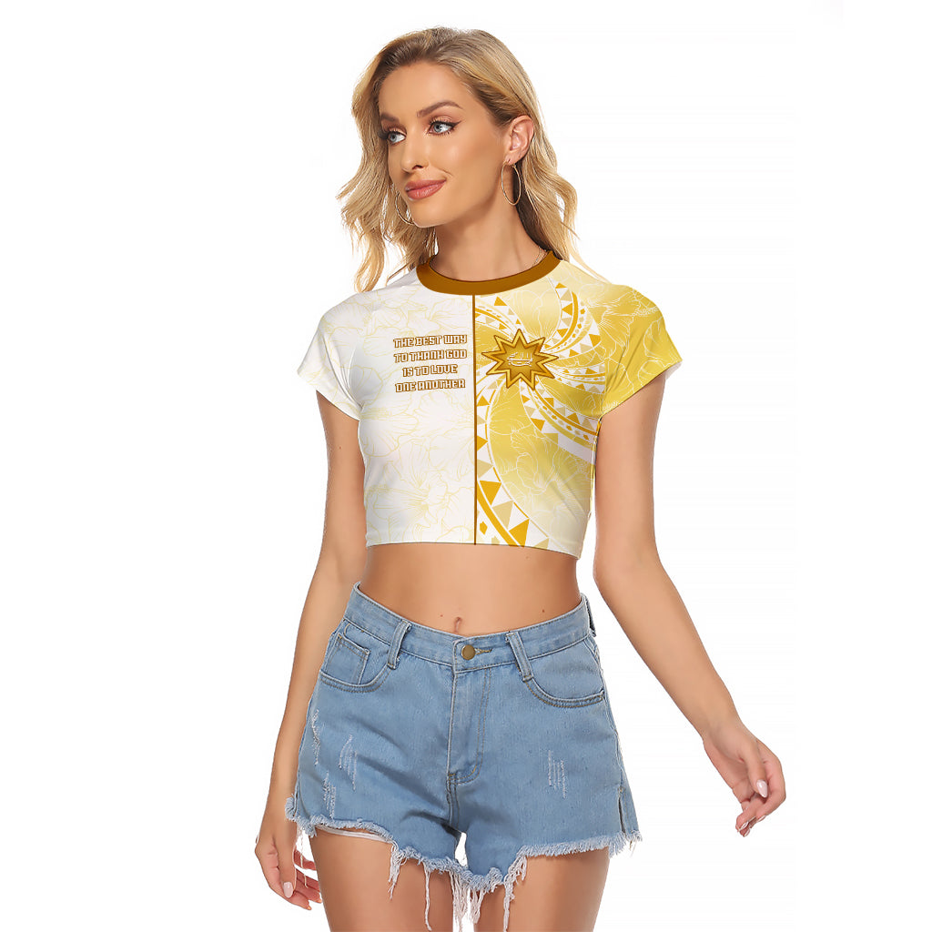 Personalised Polynesia Raglan Cropped T Shirt Bahai Faith Symbol LT05 Female Yellow - Polynesian Pride