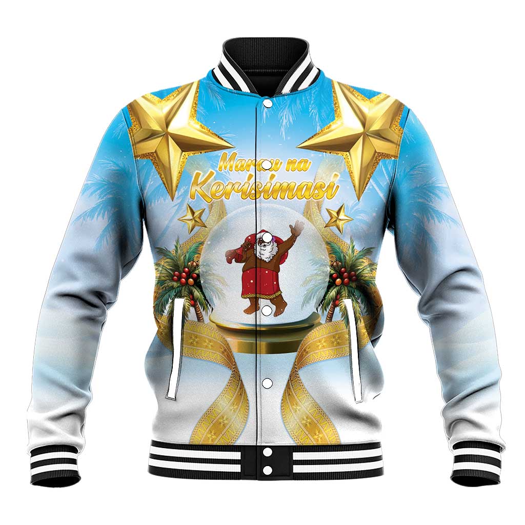 Fiji Christmas Baseball Jacket Snow Globe With Fijian Santa LT05